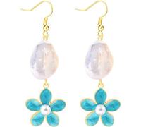 JunyiDIY Flower Dangle Earrings for Women, Daisy Shell Enamel Drop Earrings, Stainless Steel Hook, Lightweight Boho Statement Earrings, Summer Beach Jewelry Gift (Cyan)