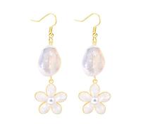 JunyiDIY Flower Dangle Earrings for Women, Daisy Shell Enamel Drop Earrings, Stainless Steel Hook, Lightweight Boho Statement Earrings, Summer Beach Jewelry Gift (white)