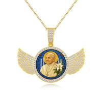 JunyiDIY Gold Angel Wings Pope Francis Jewelry, Oversized Dazzling Circle Charm for Partner and Spouse, Graduation Present Religious Protection YA5953