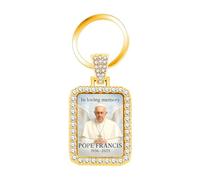 JunyiDIY Gold Crystal Pope Francis Keychain, Chic Rectangle Charm for Husband and Wife, Anniversary Surprise, Religious Souvenir with “Pope Blesses You” YA5951