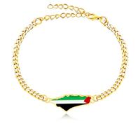 JunyiDIY Gold-Plated Palestinian Flag Bracelet for Men Women | Muslim Peace Jewelry with Flag Charm for Peaceful Celebrations YA5031
