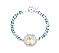 JunyiDIY Green Enamel Low-Allergy Bracelet with Pope Francis, Adjustable Token of Belief for Husband’s Birthday, IN Loving Memory and Meaningful Reflection YA5960