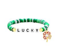JunyiDIY Handmade Lucky Bracelet for Friend St. Patrick's Day Birthday Jewelry Gift, Green Polymer Clay Good Luck Letters Bracelet for Women Vintage Irish Celtic Jewelry YS5661