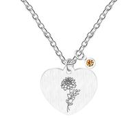 JunyiDIY Heart Birth Month Flower Necklace with 12 Months Birthstone Pendant, Custom Hypoallergenic Stainless Steel Jewelry for Women's Birthdays YA5545
