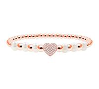 JunyiDIY Heart-shaped Charm Bracelet - Fresh Water Pearl and Low Sensitivity Plated Rose Gold Copper Elastic Bracelet Give BFF Bitch Roommate Best Friend Natural Jewelry