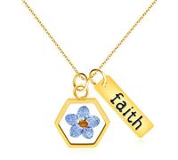 JunyiDIY Hexagon Purple Flower Mustard Seed Faith Pendant Necklace Christian Mustard Seed Necklace Gift for Teen Girls
