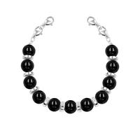 JunyiDIY Interchangeable Protection Bracelet | Handmade Natural Black Agate Bracelet with 8mm Round Beads | Gemstone Replacement Bracelet for Men Father's Day Thanksgiving Gift