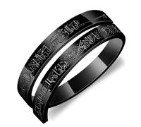 JunyiDIY Islamic Scripture Ring for Men - Black Quran Verse Stainless Steel Adjustable Opening Muslim Low Sensitivity Jewelry for Grandfather Dad Husband's Wedding Eid Ramadan Faith Gift YA4978