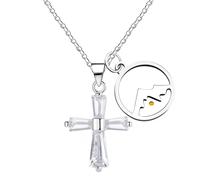 JunyiDIY Ladies Faith Necklace Cross Pendant Necklace Christian Religious Jewelry Gift Mustard Seed Pendant Necklace for Girlfriend(Round Mountain)