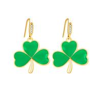 Junyidiy Luck 3 Leaf Clover Earrings for Women, Cute Gold Plated Good Luck Light Green Enamel Drop Earrings for Mom Daughter Friend Shamrock Eardroop for Festive St. Patrick's Day Birthday Earrings