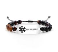 JunyiDIY Medical Alert Bracelet for Men Women, Black Onyx Beaded Medical ID with Engraved Plate or QR Code, Adjustable Emergency ID Bracelet (WARFARIN)