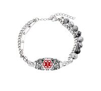 JunyiDIY Medical Alert Bracelet for Type 2 Diabetes, Stainless Steel and Natural Picture Stone Chain Dual Design Emergency ID for Men Seniors's Father's Day Birthday Gift