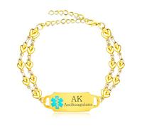 JunyiDIY Medical ID Bracelet for Men Double Chain Heart Medical ID Bracelets for Blood Thinner Alert, Waterproof Swimming Medical Alert Jewelry YA5200