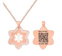 JunyiDIY Medical ID Necklace with QR Scan Access or Custom Engraving, Stainless Steel Emergency Information Pendant for Men Women, Matte Medical Alert Jewelry with Red White Green Symbol, 45 cm, Metal