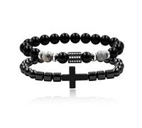 JunyiDIY Men's 2-Piece Faith Bracelet Set, Cross Charm Hematite Bracelet and Black Obsidian Love Commitment Bracelet for Husband Lover, Christian Valentine's Day Prayer Jewelry YS5499