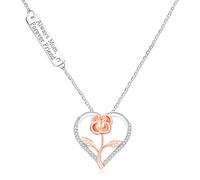 JunyiDIY Mom, You Are My Forever Friend. I Love You, Mom. Rose Gold Rose Flower Pendant Necklace, Son's Exclusive Romantic Jewelry for Mom
