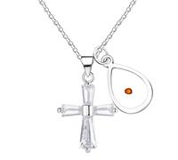 JunyiDIY Mustard Seed Faith Necklace - Cross Pendant CZ Jewel Necklace Gift, Women's Christian Jewelry Good Luck Necklace for Sister Nieces and Granddaughters（Water Drop）