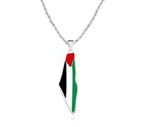 JunyiDIY Palestine Flag Solidarity Necklace, Stainless Steel Hypoallergenic Large Arabic Map Tribute Cultural Identity Support Jewelry for Men Father Husband Brother
