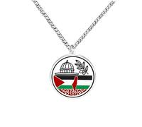 JunyiDIY Palestinian Flag Necklace with Al-Aqsa Mosque, Round Enamel Pendant for Men & Women, Symbolic Islamic Jewelry of Cultural Identity and Religious Pride