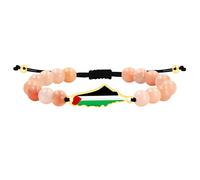 JunyiDIY Palestinian Flag Pink Aventurine Bracelet for Women, Handmade Rose Stone Love and Strength Symbol, Adjustable Cultural Solidarity Jewelry for Her Eid al Fitr Friendship Day YA6029
