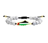 JunyiDIY Palestinian Flag Synthetic Howlite Bracelet for Him Her, Handmade Beaded White Gray Stone Adjustable Friendship Strength and Peace Jewelry YA6029