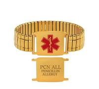 JunyiDIY Penicillin Allergy Wide Band Stretch Medical Alert Bracelet Waterproof Hypoallergenic with Prominent Red Medical Symbol Safety Jewelry for Him Brother Son