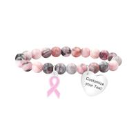 JunyiDIY Personalized Pink Zebra Stone Breast Cancer Ribbon Bracelet, Heart Jewelry Encouragement Gift for Daughter, Best Friend Fighters and Survivors