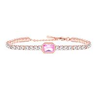 JunyiDIY Pink Crystal Charm Bracelet, Tennis Zircon Plated Rose Gold Adjustable Bracelet for Daughter Teen Girl's Birthday Valentine's Day Gift