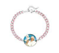 JunyiDIY Pink Enamel Adjustable Bracelet Featuring Pope Francis and Peace Dove, Religious Accessory for Daughter's Symbolizing Devotion and Gratitude for Thanksgiving Moments YA5960