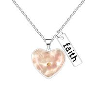 JunyiDIY Pink Mustard Seed FAITH Necklace for Women, Rose Quartz Heart Pendant Christian Inspirational Jewelry for Mom Wife Holy Communion Prayer Gift