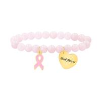JunyiDIY Pink Power Breast Cancer Bracelet for Women, 8mm Crystal Beaded Elastic Jewelry of Courage and Remembrance Gift for Sister Best Friend YA6033