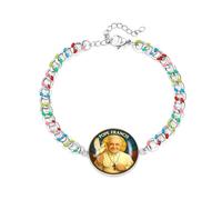 JunyiDIY Pope Francis Stainless Steel Enamel Bracelet for Men & Women, Adjustable Low-Allergy Faith Jewelry in Multiple Colors, Thank You for Church, Baptism, Mass YA5960