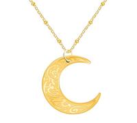 JunyiDIY Religious Arabic Moon Necklace for Mom and Dad - Gold Plated Stainless Steel Eid Ramadan Pendant Necklaces, Gift for Islamic Muslim Men Women