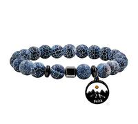 JunyiDIY Religious Faith Mountain Mustard Seed Charm Bracelet for Men Women - Handmade Natural Blue Weathered Agate Hematite Stone Faith Inspirational Bracelet for Christian BFF Birthday Gift Y4107