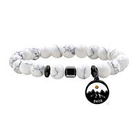 JunyiDIY Religious Faith Mountain Mustard Seed Charm Bracelet for Men Women - Handmade Natural White Howlite Hematite Stone Faith Inspirational Bracelet for Christian Best Friend Birthday Gift Y4107