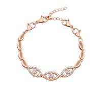 JunyiDIY Rose Gold Cubic Zirconia Bracelet with Evil Eye Charm, Sparkling Adjustable CZ Friendship Jewelry Romantic Design for Women’s Best Friend YA5743
