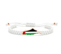 JunyiDIY Rose Gold Palestinian Flag White Braided Charm Bracelet for Women, Handwoven Freedom and Peace Jewelry