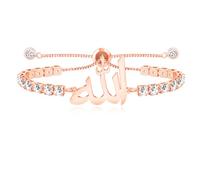 JunyiDIY Rose Gold Plated Islamic Bracelet, Allah Charm Tennis Cube Zirconia Chain True God Protection Peace Talisman Jewelry for Men Women's Family Gatherings Religious Ceremony