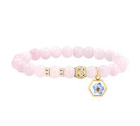JunyiDIY Rose Quartz Natural Stone Purple Dried Flower Mustard Seed Charm Bracelet for Wife, Christian Gift for Baptism, Prayer, and Spiritual Strength YS5485