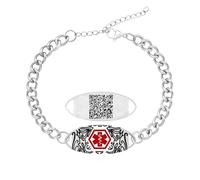 JunyiDIY Smart Medical ID Bracelet for Women with QR Code, Scannable Health Profile, Waterproof Emergency Jewelry with Red Symbol