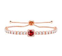 JunyiDIY Square Charm Red Zircon Inlaid Adjustable Bracelet, Cubic Zirconia Box Chain Slider Classic Bracelet for Girlfriend Girl Engagement Wedding Party Jewelry