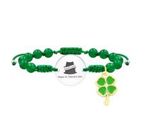 JunyiDIY St. Patrick’s Day Bracelet, Engraving Good Luck Hat 6MM Green Chalcedony Agate Jewelry Heart & Four-Leaf Clover Pendant for His Her's Friendship Irish Gift