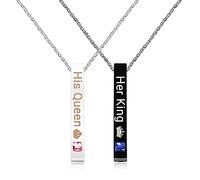 JunyiDIY Stainless Steel Necklaces Set 2 Pieces His Queen and Her King Bar Necklaces Set for Couples Boyfriend and Girlfriend, Stainless Steel, Cubic Zirconia