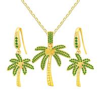 JunyiDIY Summer Palm Tree Earrings Necklace Set for Her, Golden Dazzling Crystal Seaside Jewelry for Friends Sister's Birthday Tropical Themed Gift YA4830