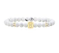 JunyiDIY Taurus Zodiac Bracelet, White Turquoise Beaded Handmade Elastic Bangle- Perfect Birthday Father's Day Gift for Dad Mom Constellation Jewelry with Zircon Inlay