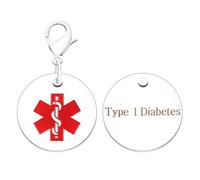 JunyiDIY Type 1 Diabetes Medical Keychain Round Pendant Stainless Steel SOS Medical Keychain for Elderly Moms Grandmothers