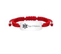 JunyiDIY Type 2 Diabetes Medical ID Bracelet, Red Braided Senior Health Alert Band for Elderly, Personalized Diabetes Identification Wristband YS5833