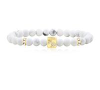 JunyiDIY White Capricorn Zodiac Bracelet - Cubic Zirconia Inlay Stylish Crystal Natural 6mm Turquoise Bead Elastic Bracelet for Brother Sister Family