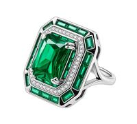 JunyiDIY Women’s Adjustable Green Crystal Ring, Elegant Brass Square CZ Gift, Unique Cocktail Jewelry for Anniversary & Parties YA6258