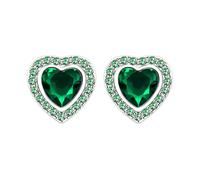 JunyiDIY Women’s Green Zircon Stud Earrings, Heart Crystal Jewelry for Mom on Mother’s Day Goddess Day YA4135